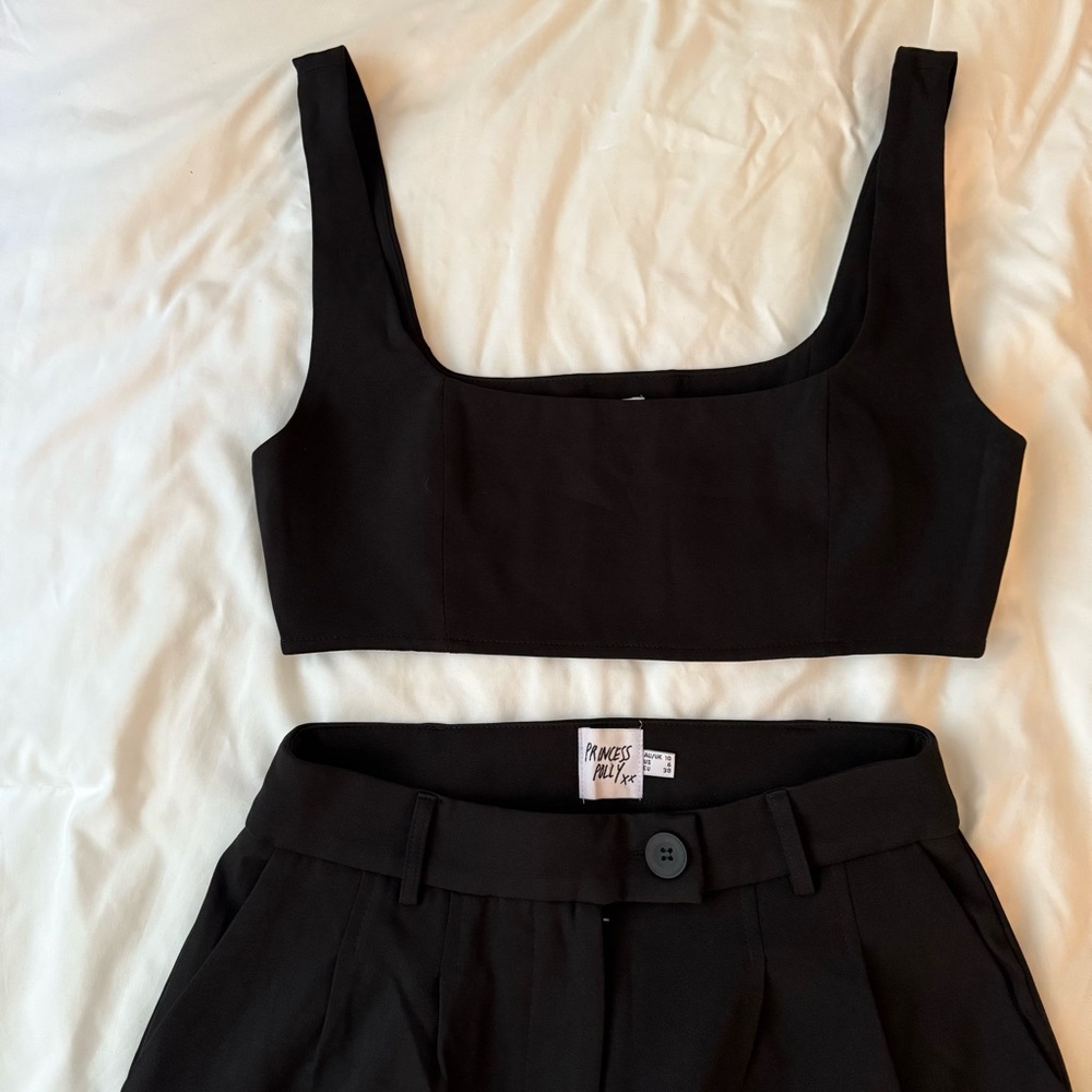 Princess Polly Black High-Waist Trousers & Crop Top Set